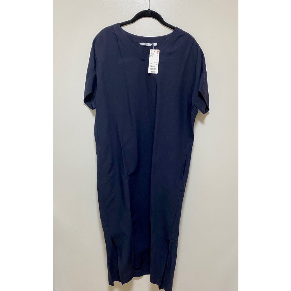 UNIQLO Women linen blended V- neck short sleeve cocoon dress- NWT